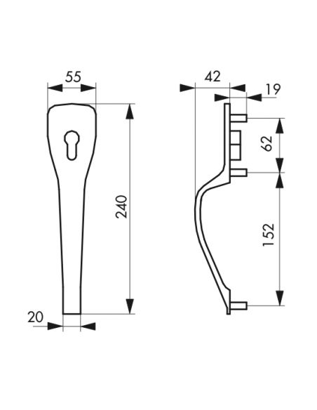 Serrure de porte de garage réversible pour cylindre - porte bois ou PVC 00500067