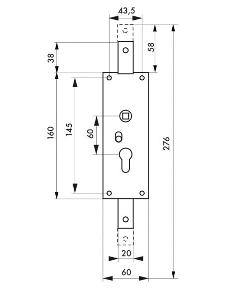 Serrure BOITIER vertical à cylindre profilé - 2 POINTS - porte garage basculante 00496568