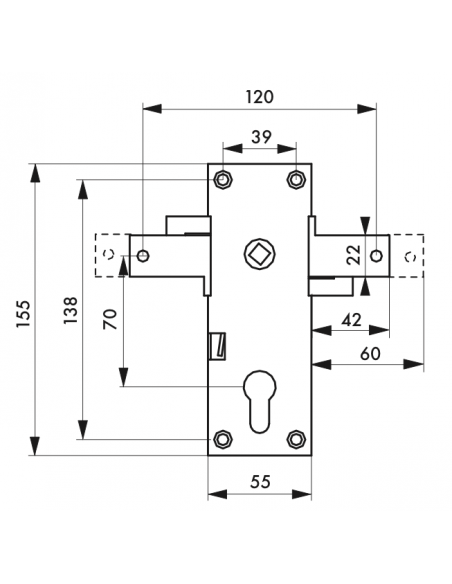 Serrure BOITIER vertical à cylindre profilé - 2 POINTS - porte garage basculante 00496568