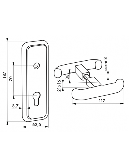 Serrure BOITIER vertical à cylindre profilé - 2 POINTS - porte garage basculante 00496568