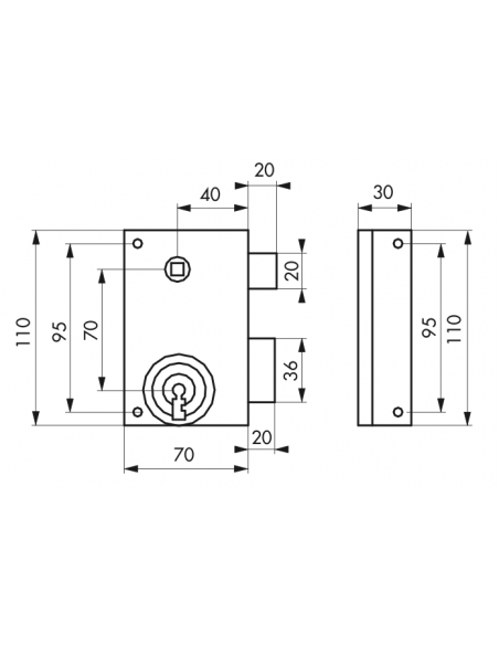 Serrure en applique PDT 1/2 tour - zinguée 70 x 110 mm - Droite ou Gauche (selon modèle) - grille ou portail 00300130