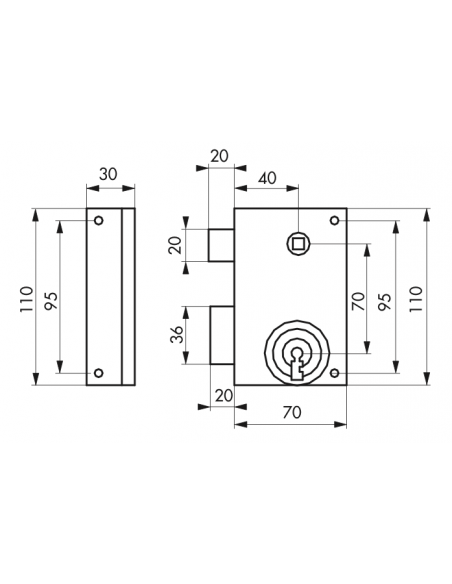 Serrure en applique PDT 1/2 tour - zinguée 70 x 110 mm - Droite ou Gauche (selon modèle) - grille ou portail 00300130