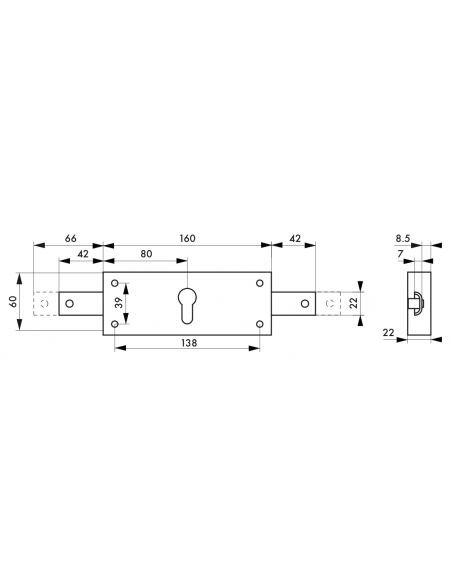 BOITIER Serrure en applique horizontale à cylindre pour rideau métallique 2 points latéraux 00491997