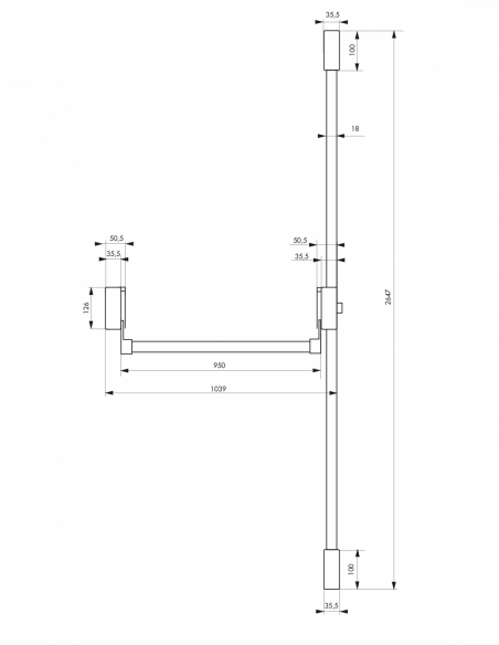 Serrure en applique ANTIPANIQUE 2/3 points haut et bas réversible - porte maxi 1150 mm 00009551