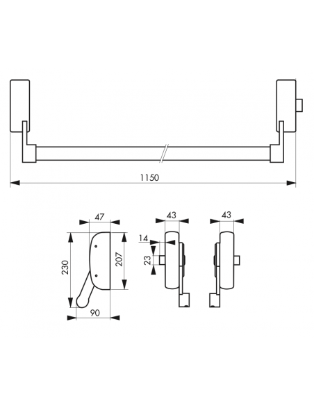 Serrure en applique ANTIPANIQUE - réversible - porte maxi 1150 mm 00009601