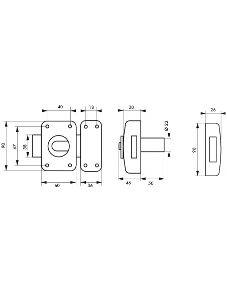 Verrou de porte d'entrée CORVETTE 30 à 60 mm (Versions possibles : pour huisserie métal ou porte recouvrement) 00303014