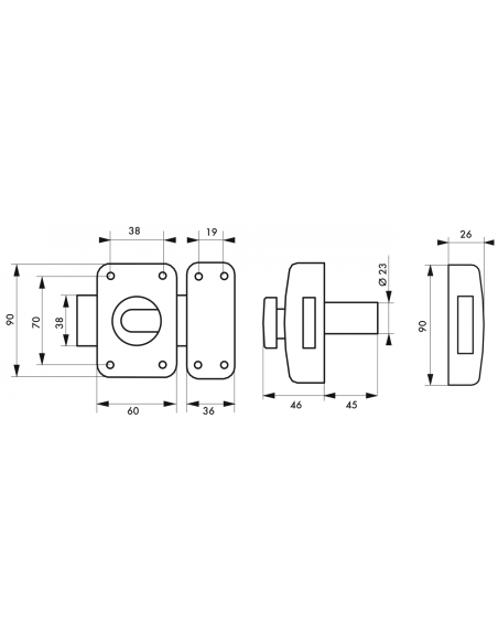 Verrou de porte d'entrée TRANSIT 2 à bouton et cylindre - versions 40 à 80 mm 00317610