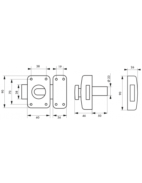 Verrou de porte d'entrée TRANSIT 2 à bouton et cylindre - versions 40 à 80 mm 00317610