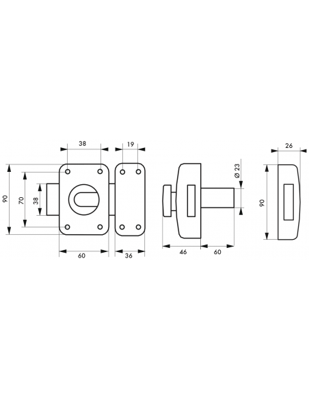 Verrou de porte d'entrée TRANSIT 2 à bouton et cylindre - versions 40 à 80 mm 00317610