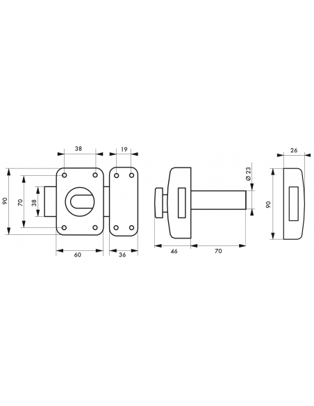 Verrou de porte d'entrée TRANSIT 2 à bouton et cylindre - versions 40 à 80 mm 00317610