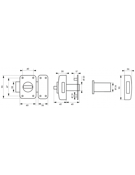 Verrou de porte d'entrée EMERAUDE / SURVEYOR à bton et cyl. à pompes - 40 ou 45mm 00207510