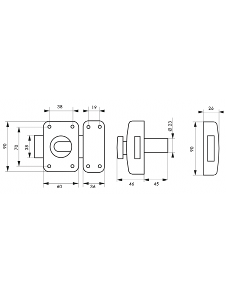 Verrou de porte d'entrée FEDERAL bouton et cyl. à goupilles 45?mm 00390507