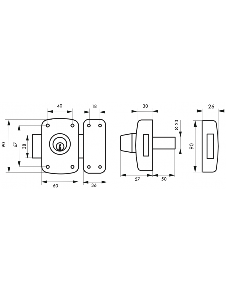 Verrous de porte d'entrée vitrée CORVETTE à cyl. double 40 à 60 mm 00303020
