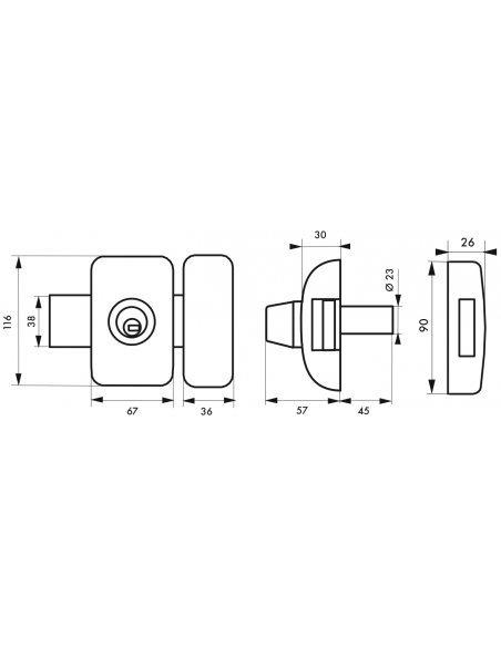 Verrous de porte d'entrée vitrée UNIVERSEL 6 goup. 45 mm - plusieurs finitions possible 00382451