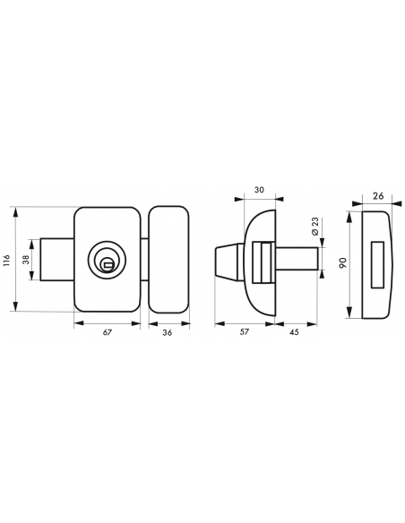 Verrous de porte d'entrée vitrée UNIVERSEL 6 goup. 45 mm - plusieurs finitions possible 00382451