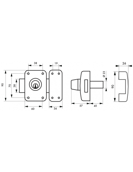 Verrous de porte d'entrée vitrée APACHE à cylindre double (45 mm / 60 mm) 00292501
