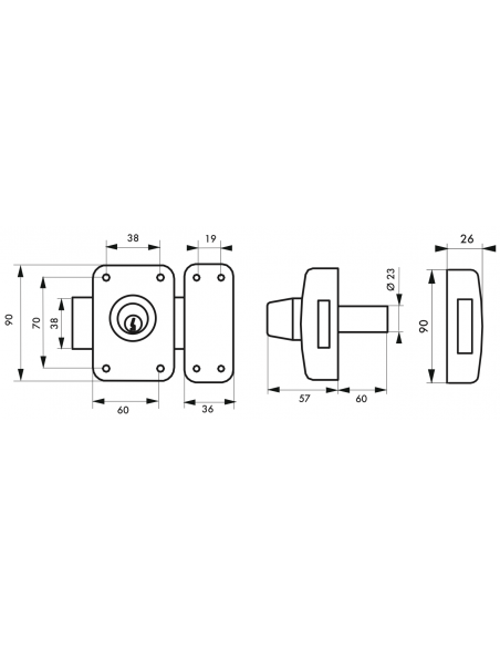 Verrous de porte d'entrée vitrée APACHE à cylindre double (45 mm / 60 mm) 00292501