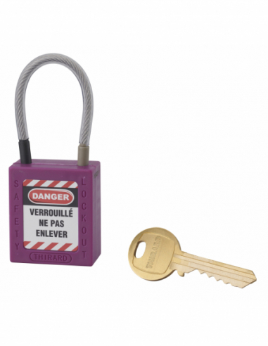 Cadenas de Consignation 40 mm câble inox gainé 1 clé COLORÉ 005790RD