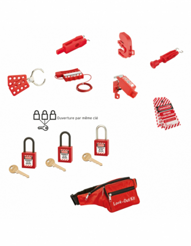 KIT DE MAINTENANCE ELECTRIQUE 2 Cadenas de Consignation de Consignation 38 mm rouge, anse nylon Ø 6 mm, 1 clé, sentrouvrant ...