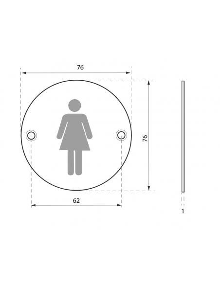 Disque signalétique Ø 76mm / 100x100mm - à visser - Au choix (WC, DOUCHE, ESPACE BÉBÉ) 00067530