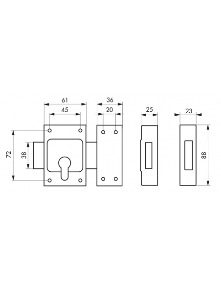 Verrou de porte d'entrée CONCORDE (Versions : avec cylindre 40 mm, 45mm ou version boitier pour cylindre profilé) 00301010