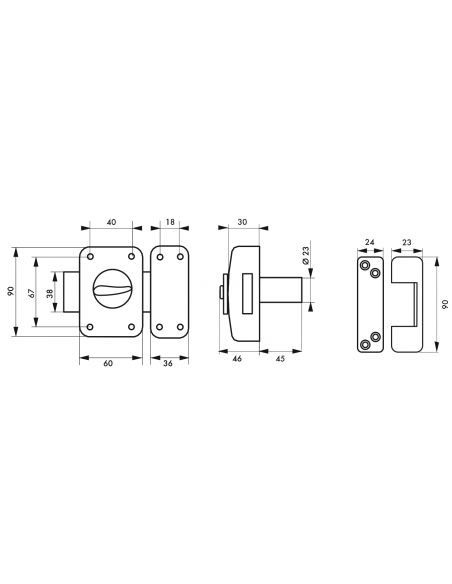 Verrou de porte d'entrée CORVETTE 30 à 60 mm (Versions possibles : pour huisserie métal ou porte recouvrement) 00303014