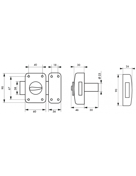 Verrou de porte d'entrée CORVETTE 30 à 60 mm (Versions possibles : pour huisserie métal ou porte recouvrement) 00303014