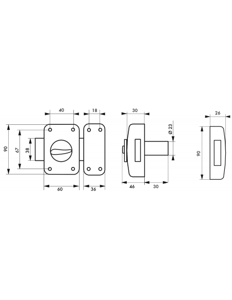 Verrou de porte d'entrée CORVETTE 30 à 60 mm (Versions possibles : pour huisserie métal ou porte recouvrement) 00303014