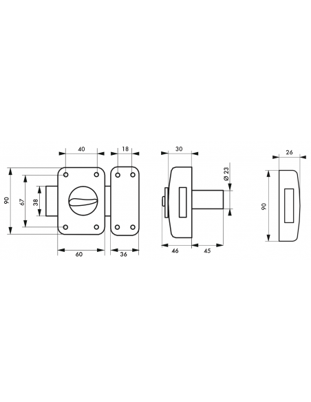 Verrou de porte d'entrée CORVETTE 30 à 60 mm (Versions possibles : pour huisserie métal ou porte recouvrement) 00303014