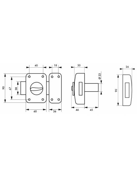 Verrou de porte d'entrée CORVETTE 30 à 60 mm (Versions possibles : pour huisserie métal ou porte recouvrement) 00303014