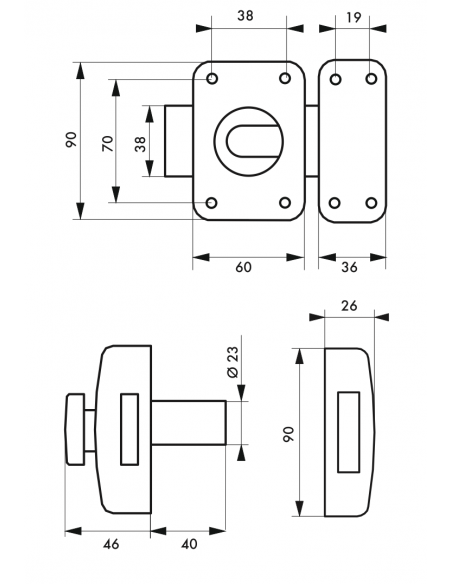 Verrou de porte d'entrée TRANSIT 2 à bouton et cylindre - versions 40 à 80 mm 00317610