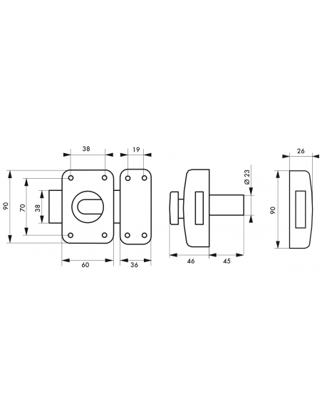 Verrou de porte d'entrée TRANSIT 2 à bouton et cylindre - versions 40 à 80 mm 00317610