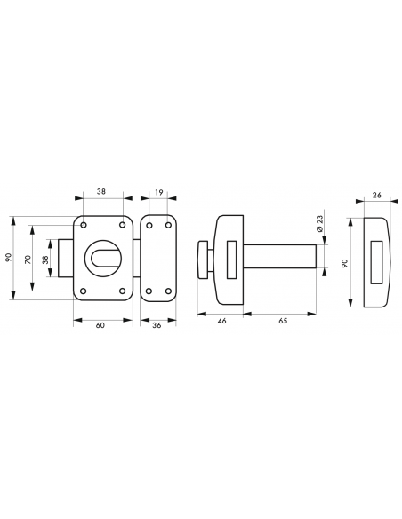 Verrou de porte d'entrée TRANSIT 2 à bouton et cylindre - versions 40 à 80 mm 00317610