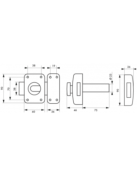 Verrou de porte d'entrée TRANSIT 2 à bouton et cylindre - versions 40 à 80 mm 00317610