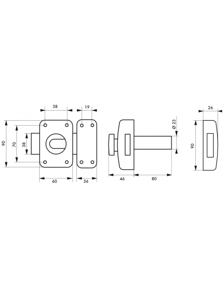 Verrou de porte d'entrée TRANSIT 2 à bouton et cylindre - versions 40 à 80 mm 00317610