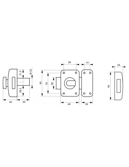 Verrou de porte d'entrée CAPITAL à bouton et cylindre - Version 30 à 50mm ou boitier sans cylindre 00091303