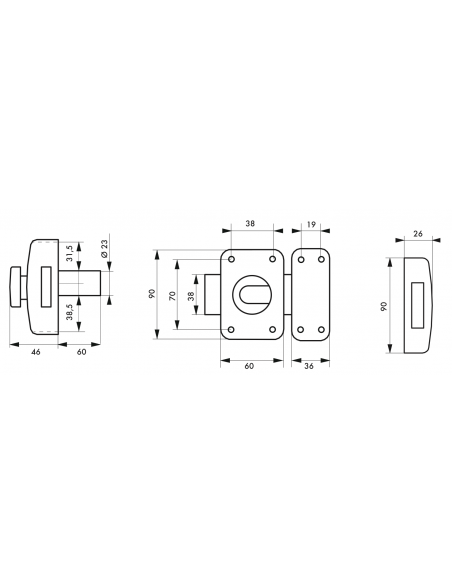 Verrou de porte d'entrée CAPITAL à bouton et cylindre - Version 30 à 50mm ou boitier sans cylindre 00091303
