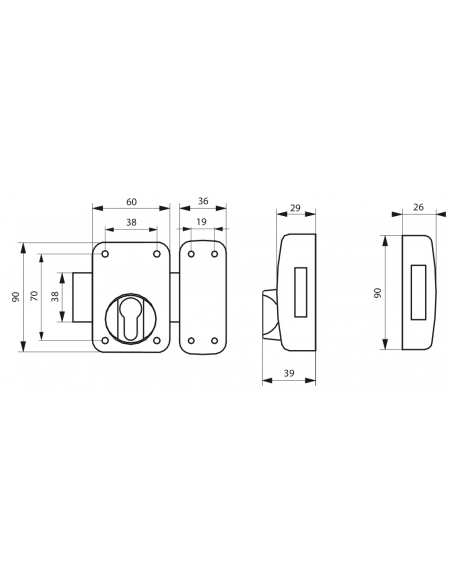 Verrou de porte d'entrée CAPITAL à bouton et cylindre - Version 30 à 50mm ou boitier sans cylindre 00091303