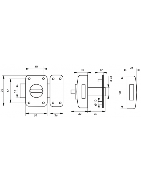 Verrou de porte d'entrée EMERAUDE / SURVEYOR à bton et cyl. à pompes - 40 ou 45mm 00207510