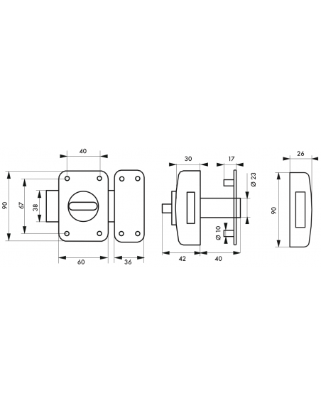 Verrou de porte d'entrée EMERAUDE / SURVEYOR à bton et cyl. à pompes - 40 ou 45mm 00207510