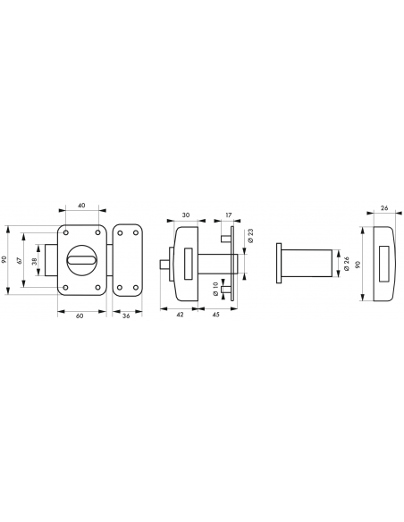 Verrou de porte d'entrée EMERAUDE / SURVEYOR à bton et cyl. à pompes - 40 ou 45mm 00207510