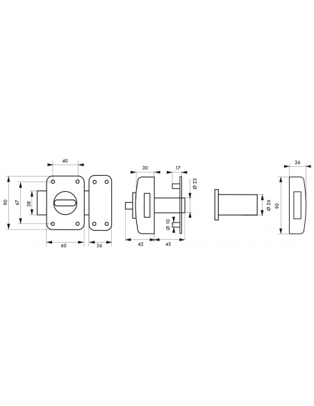 Verrou de porte d'entrée EMERAUDE / SURVEYOR à bton et cyl. à pompes - 40 ou 45mm 00207510
