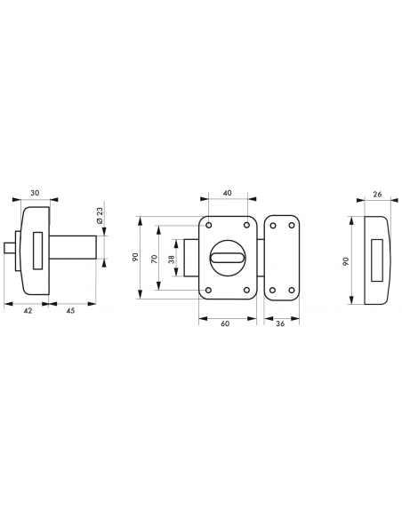 Verrou de porte d'entrée MIRAGE à bouton et cylindre 45 mm 00303012