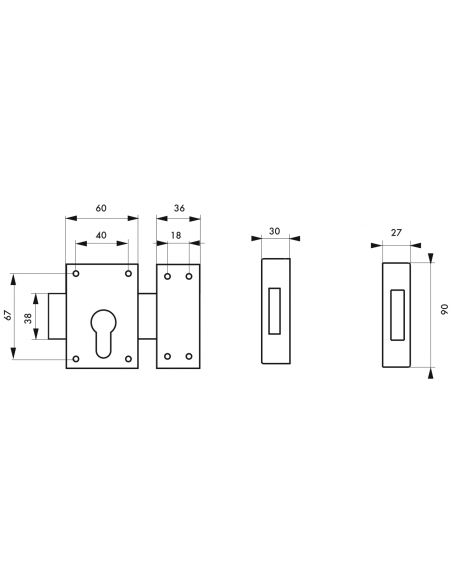 Verrou de porte d'entrée BOITIER à cylindre profilé inox 00203919