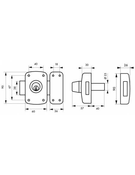 Verrous de porte d'entrée vitrée CORVETTE à cyl. double 40 à 60 mm 00303020