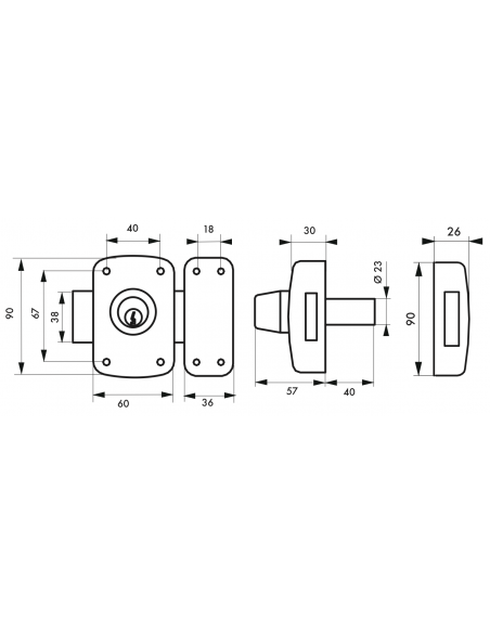 Verrous de porte d'entrée vitrée CORVETTE à cyl. double 40 à 60 mm 00303020