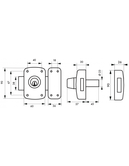 Verrous de porte d'entrée vitrée CORVETTE à cyl. double 40 à 60 mm 00303020