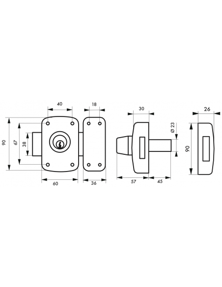 Verrous de porte d'entrée vitrée CORVETTE à cyl. double 40 à 60 mm 00303020