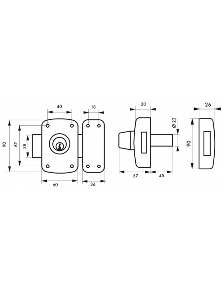 Verrous de porte d'entrée vitrée CORVETTE à cyl. double 40 à 60 mm 00303020