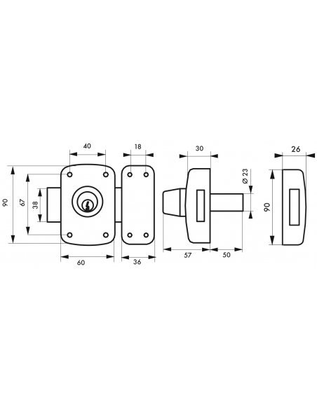 Verrous de porte d'entrée vitrée CORVETTE à cyl. double 40 à 60 mm 00303020